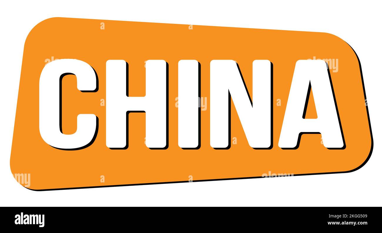 TEXTO DE CHINA escrito en el sello naranja trapecio. Foto de stock