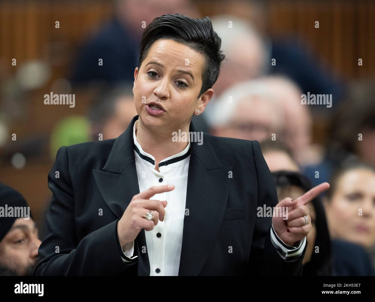 La sublíder conservadora Melissa Lantsman se levanta durante el período