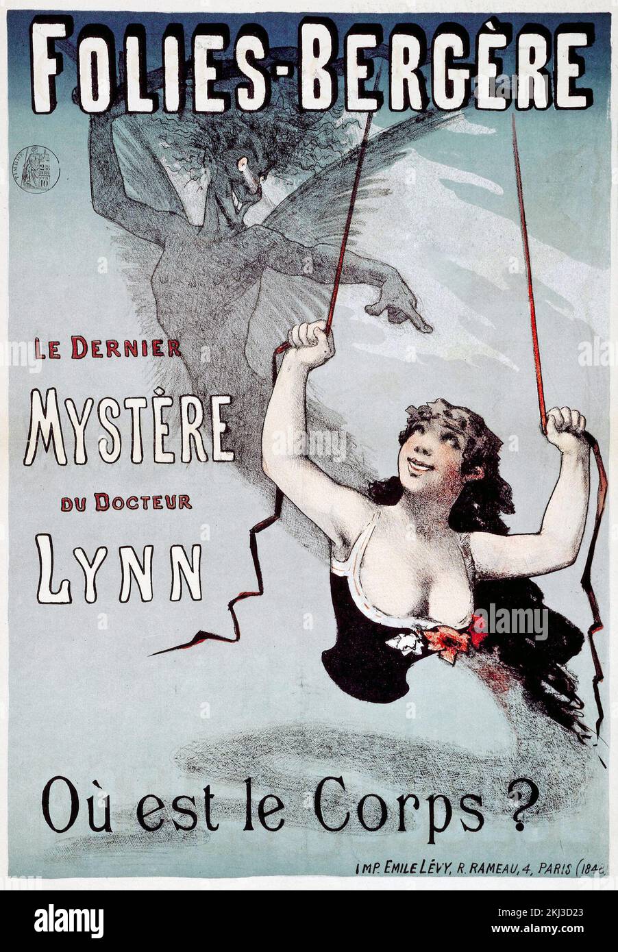 Póster vintage - Folies Bergere - Où est passé le corps, Le Dernier Mystere du docteur Lynn - c 1885 - autor desconocido - póster francés Foto de stock