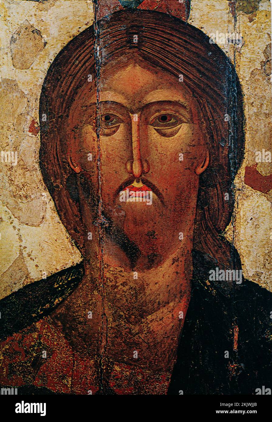 Hombro guardado. Icono. Moscú, primer cuarto del siglo 14th. Icono de Cristo Salvador. Foto de stock