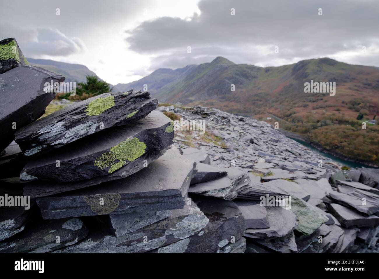 Cantera de pizarra Dinorwic en Snowdonia, Gwynedd, Gales del Norte, Gran Bretaña Foto de stock