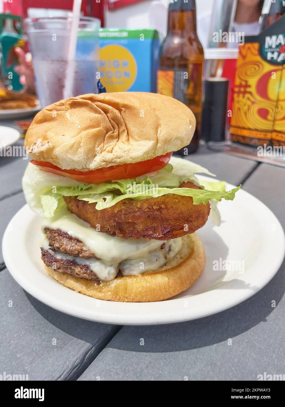 Hamburguesa doble en Holiday Snack Bar en Long Beach Island, NJ, USA