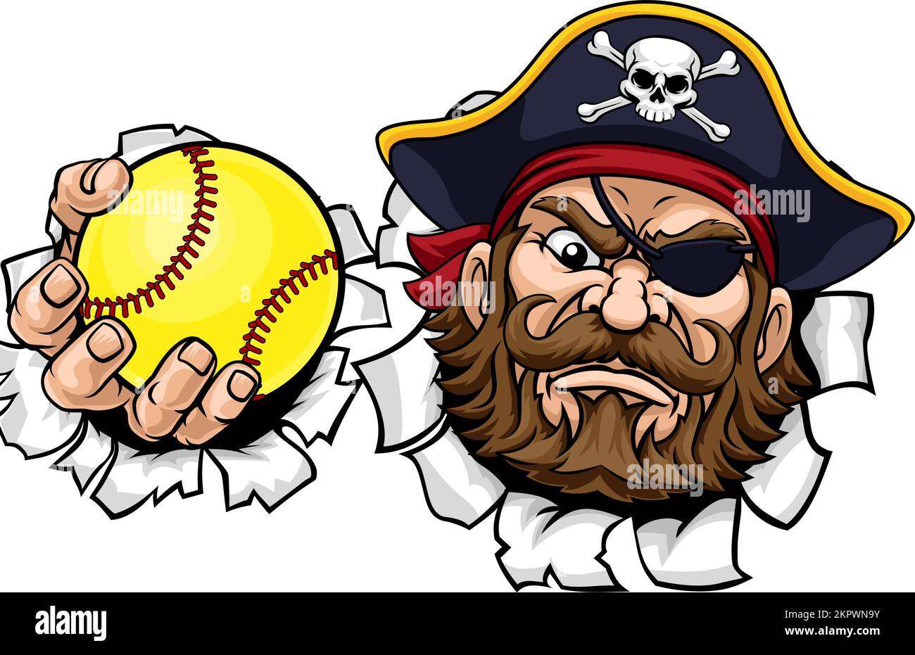 Pirata Equipo de Deportes de Softbol Cartoon Mascot Ilustración del Vector