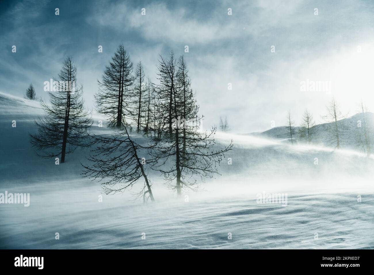 Tormenta invernal en las montañas, Alpes austríacos, Gastein, Salzburgo, Austria Foto de stock