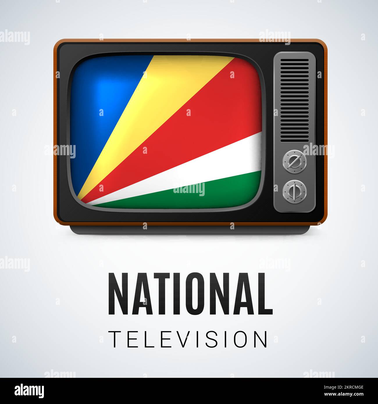 Vintage TV y Bandera de Seychelles como símbolo de televisión nacional. Tele receptor con colores de bandera Ilustración del Vector