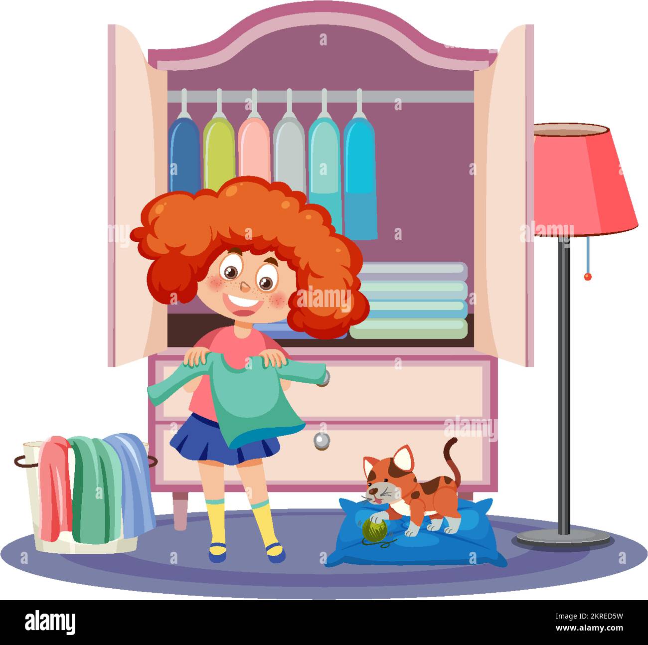 Niña doblando ropa dibujo Imágenes recortadas de stock - Alamy