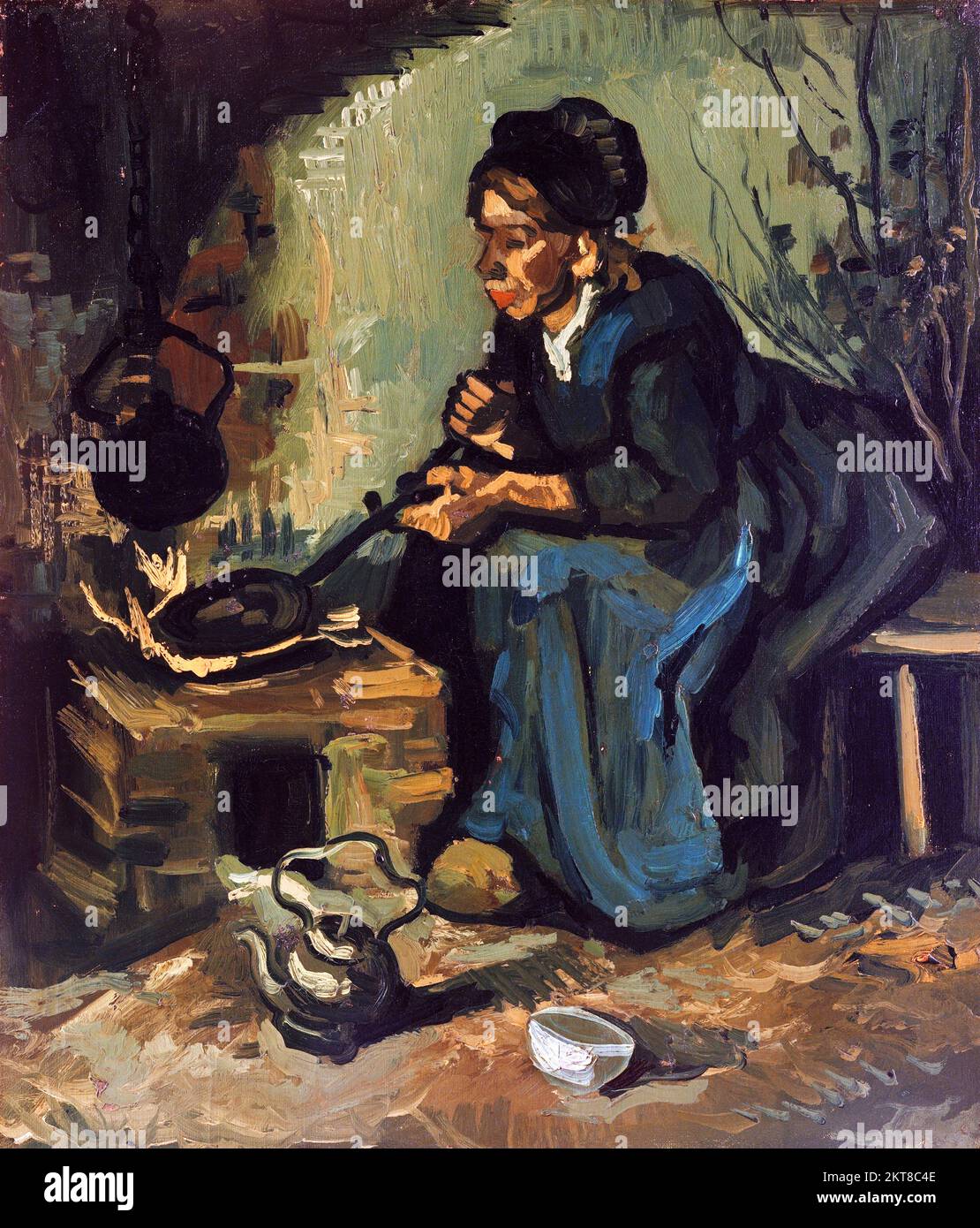 Mujer campesina cocinando junto a una chimenea por Vincent van Gogh (1853-1890), 1889 Foto de stock
