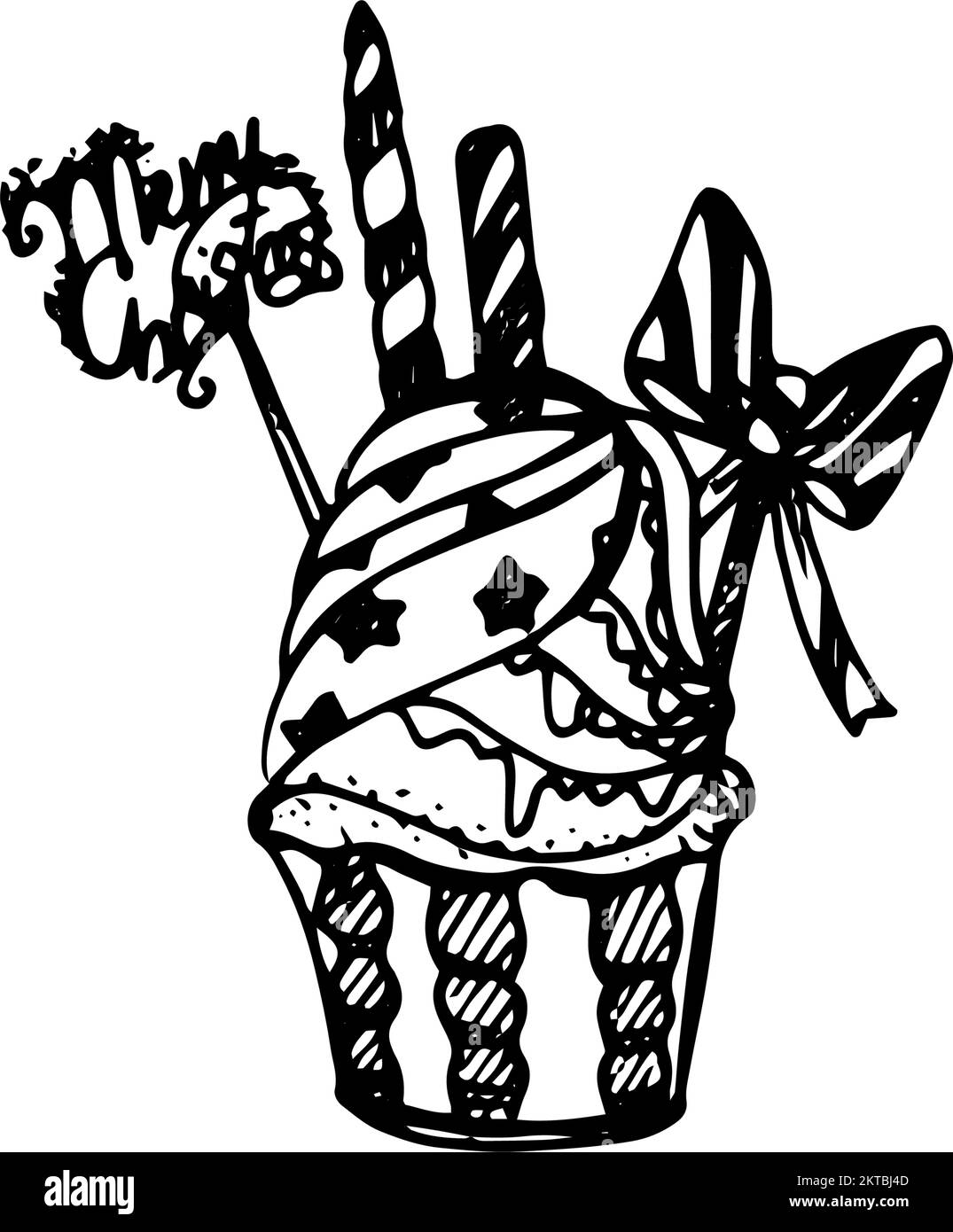 Ilustración del icono del garabato artístico. Cupcake de Navidad. Tarjeta navideña con diseño vintage de año nuevo o invitación en blanco Ilustración del Vector