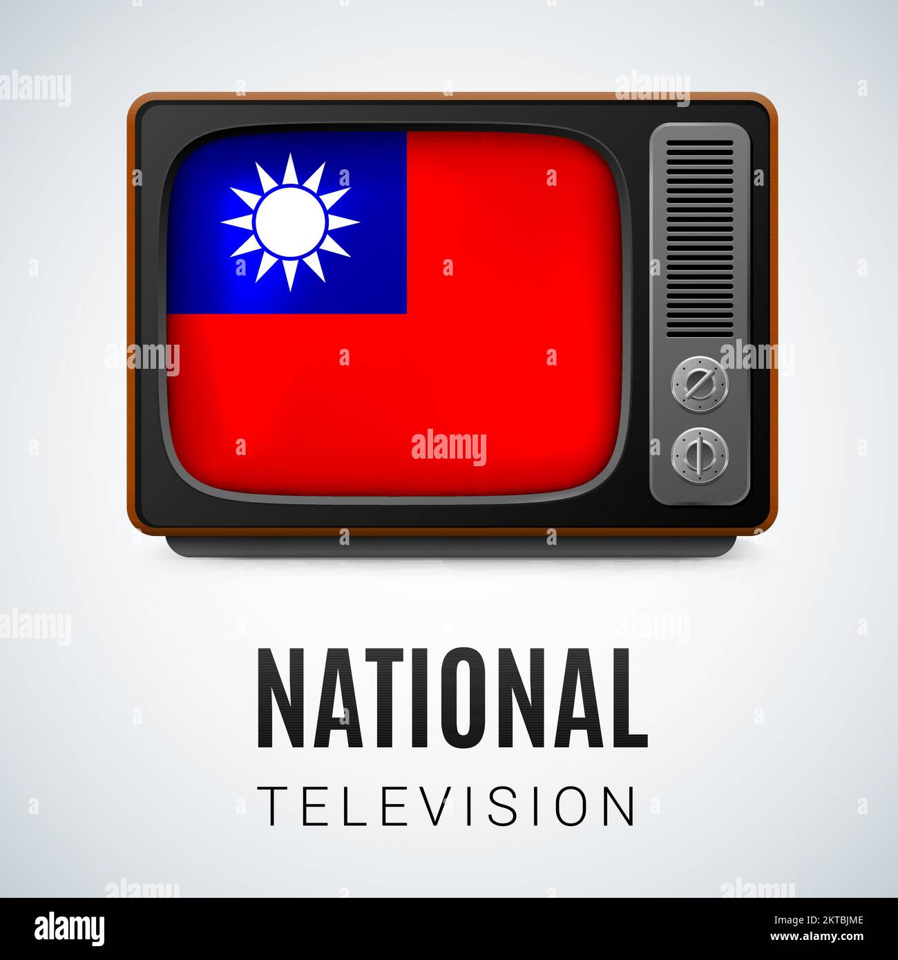 Vintage TV y Bandera de Taiwán como símbolo de televisión nacional. Receptor telescópico con diseño de bandera Ilustración del Vector