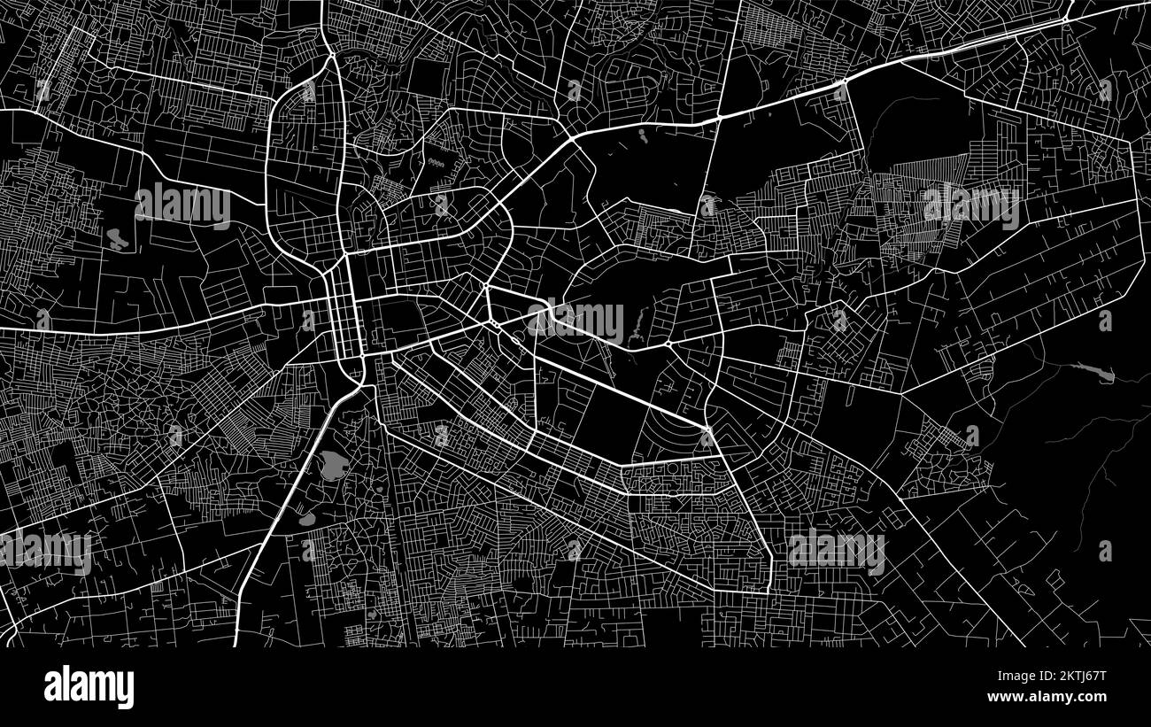 Mapa de la ciudad de Lusaka. Póster urbano en blanco y negro. Imagen de mapa de carreteras con vista de área metropolitana de la ciudad. Ilustración del Vector