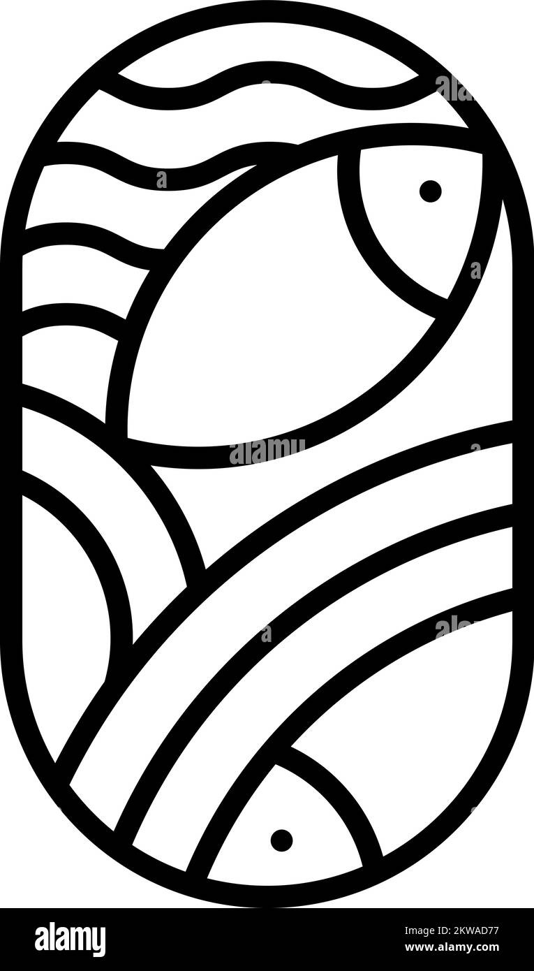 Vector redondo mar o río peces y olas sushi icono logotipo. Silueta abstracta sencilla y moderna para un diseño culinario de marisco o una tienda de sushi monooline Ilustración del Vector