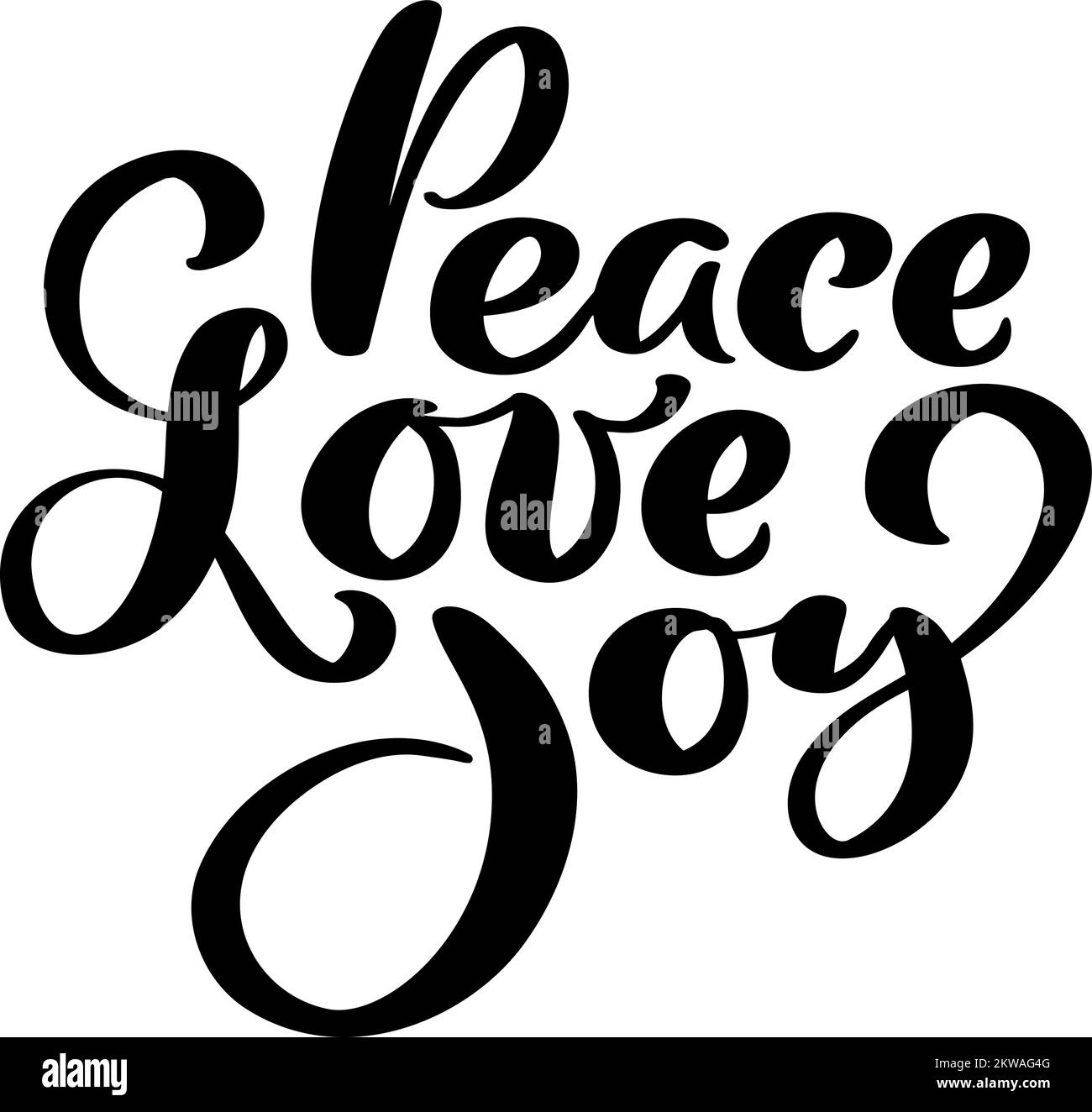 Amor de la paz Joy vector letras mano positivo caligrafía cita texto a diseño de vacaciones de Navidad, tipografía celebración póster, caligrafía Ilustración del Vector