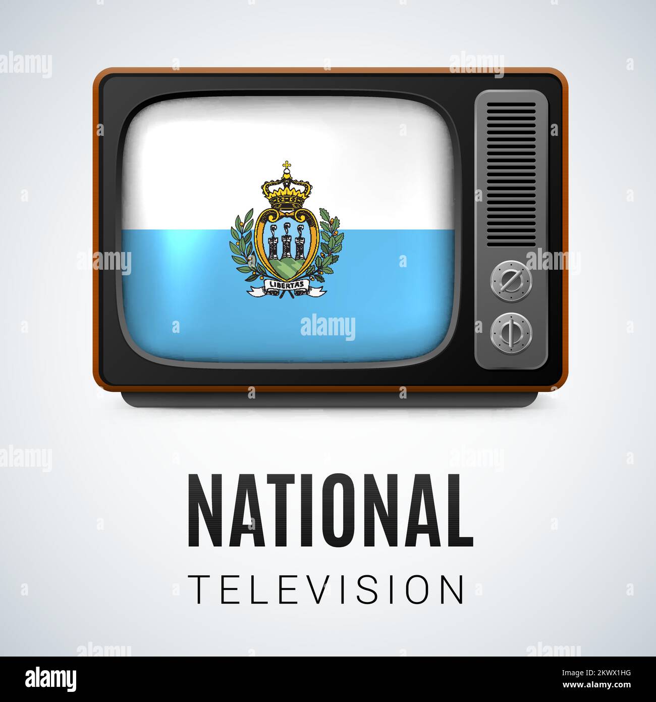 Vintage TV y Bandera de San Marino como símbolo de la televisión nacional. Tele receptor con colores de bandera Ilustración del Vector
