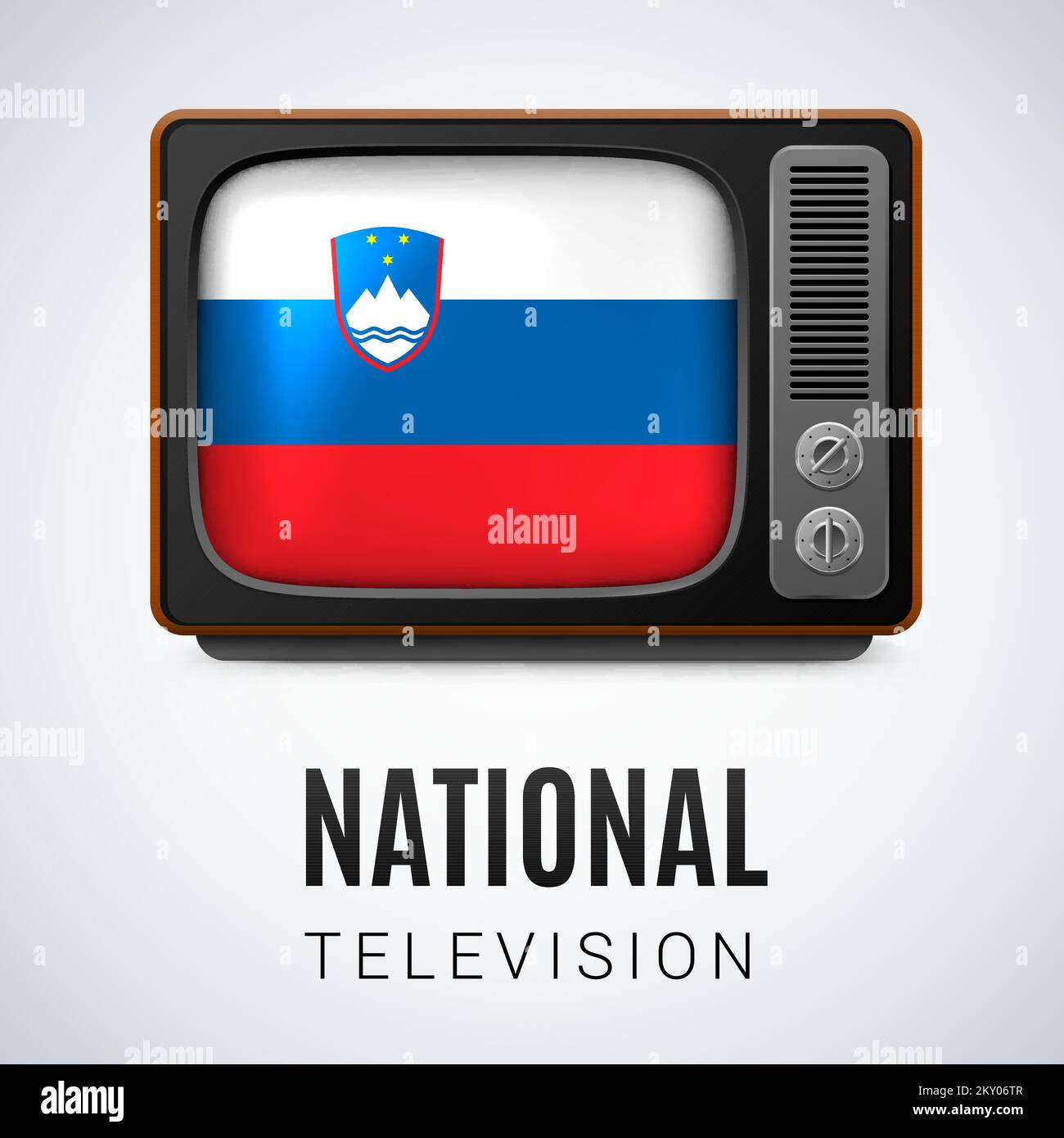 Vintage TV y Bandera de Eslovenia como símbolo de la televisión nacional. Tele receptor con bandera eslovena Ilustración del Vector