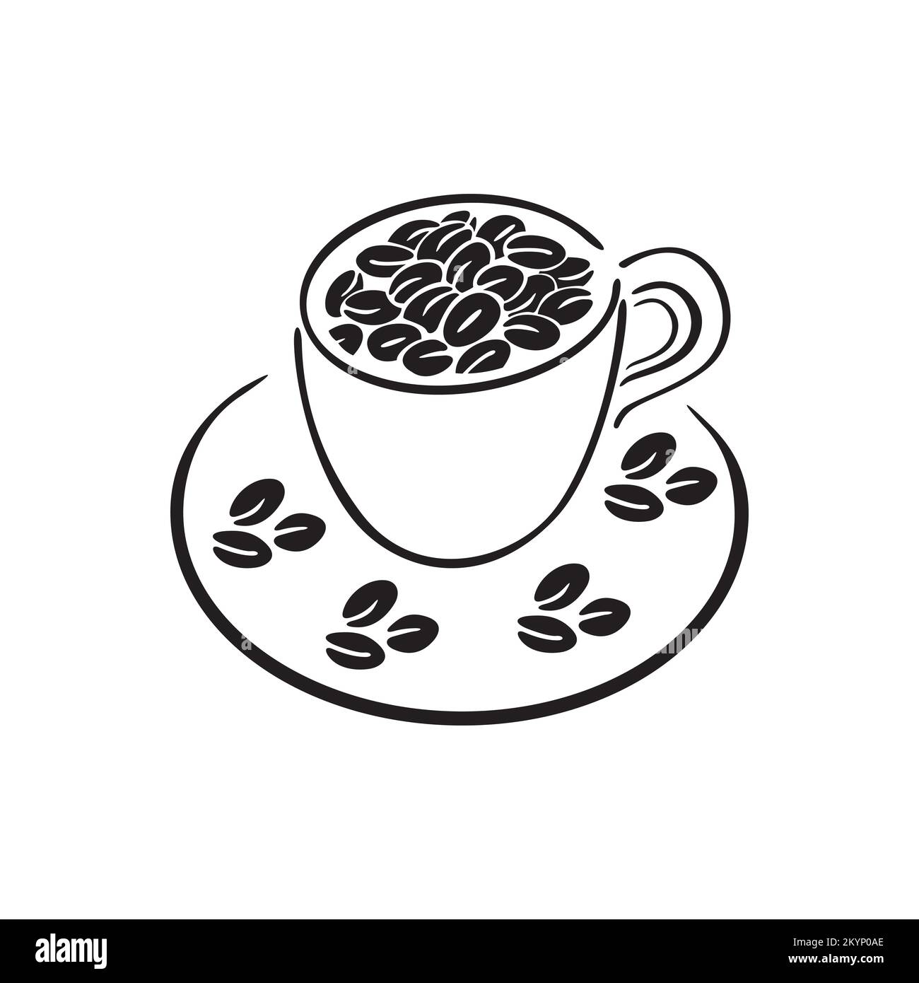 Logotipo contorno de silueta, icono vectorial de taza de café con fondo blanco Ilustración del Vector