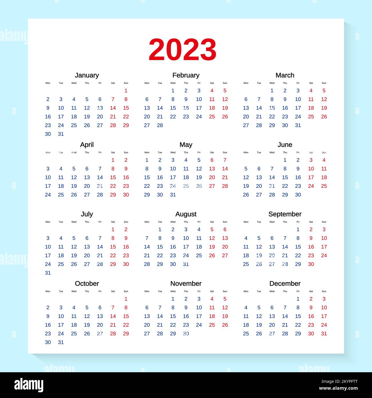 calendario anual 2023. Ilustración vectorial Ilustración del Vector