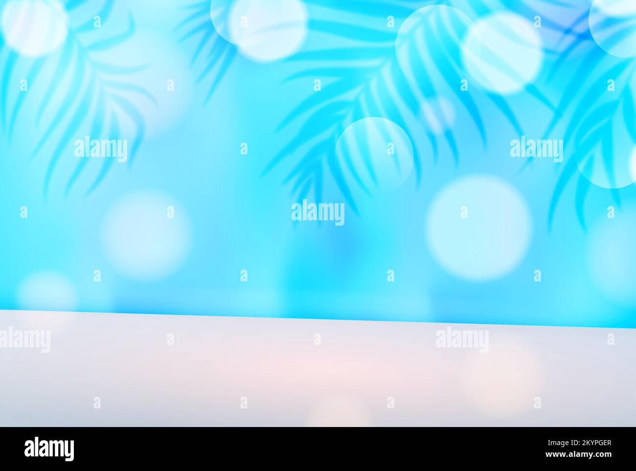 Maqueta con una sombra de hojas de palmera tropical sobre una pared azul y una mesa gris. Antecedentes abstractos para la presentación de productos, marcas y embalajes Ilustración del Vector