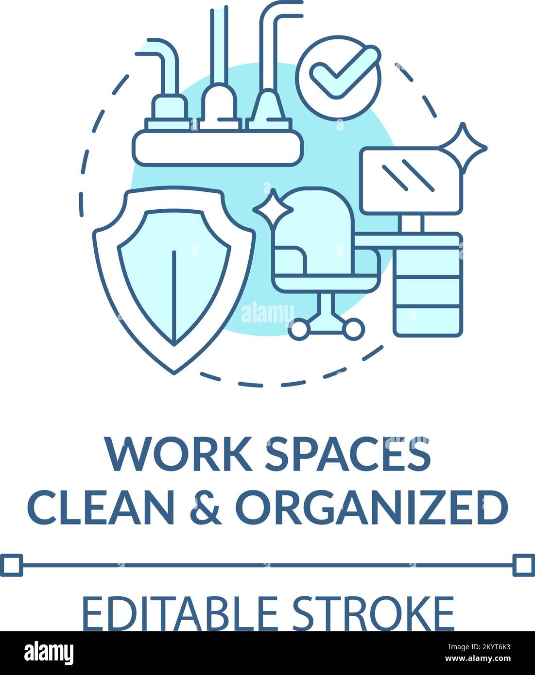 Espacios de trabajo limpios y organizados icono de concepto turquesa Ilustración del Vector