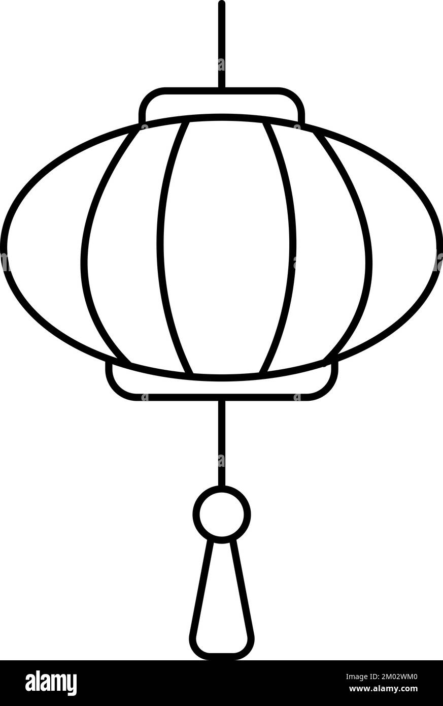 Seollal Año Nuevo linterna colgante lámpara aislado icono de línea delgada. Vector CNY, linterna japonesa coreana, lámpara del festival de primavera oriental. Lunar asiático Ilustración del Vector