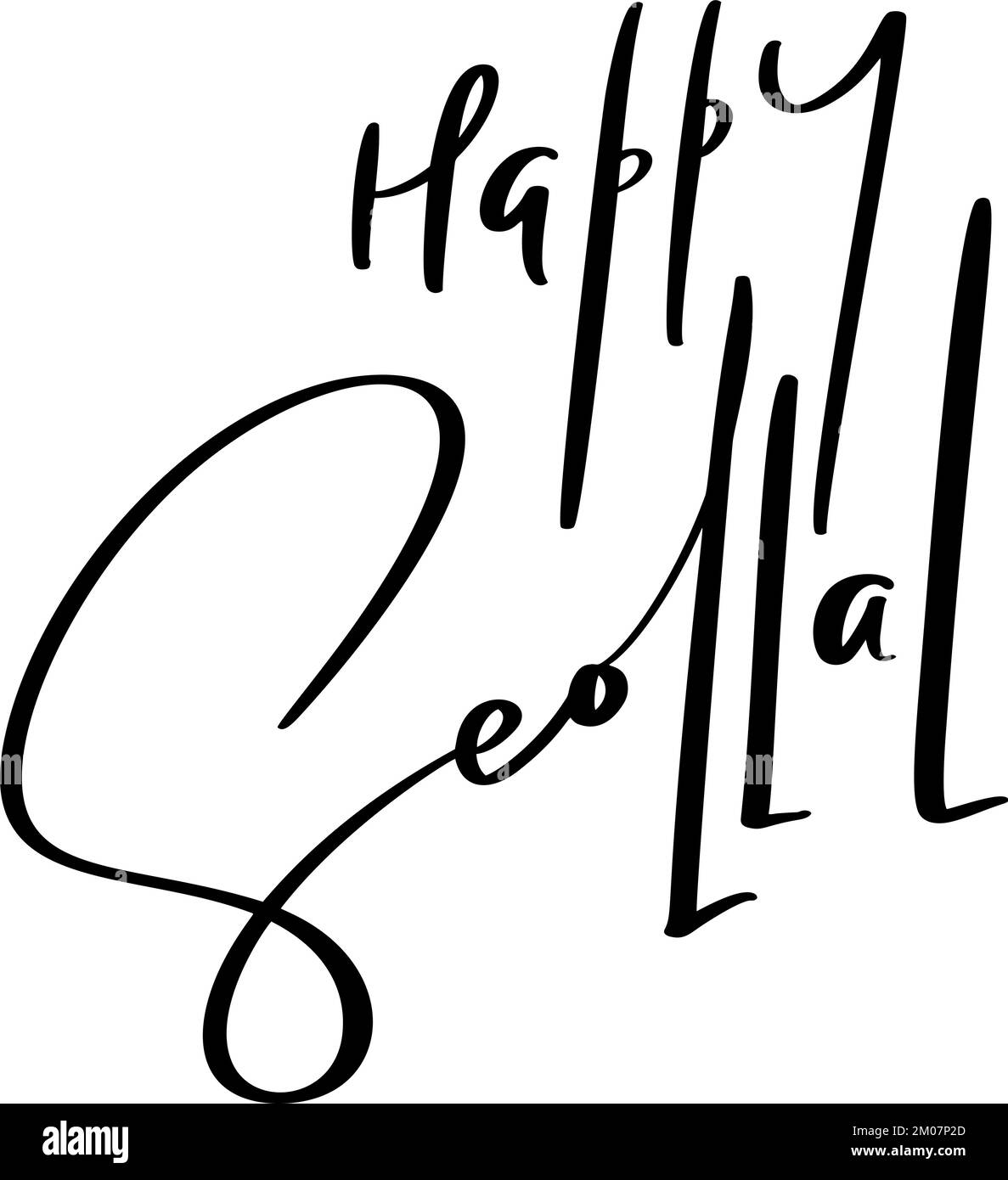 Feliz texto de caligrafía vectorial escrita a mano Seollal. Año nuevo lunar coreano. Letras de tinta de pincel modernas. Diseño de vacaciones, póster tipográfico de celebración Ilustración del Vector
