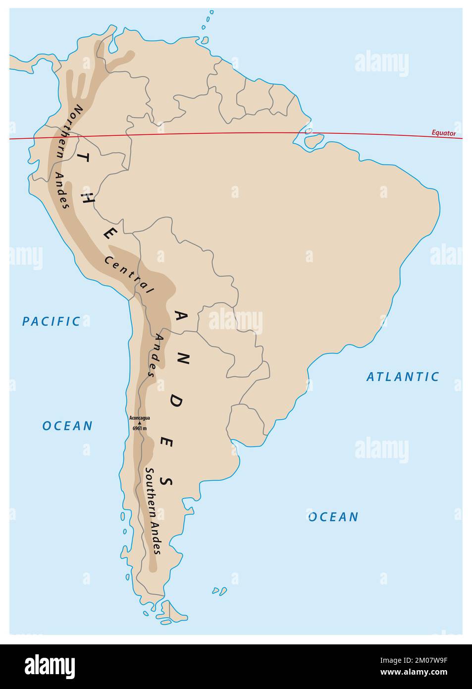 mapa sencillo de las montañas de los andes sudamericanos Foto de stock