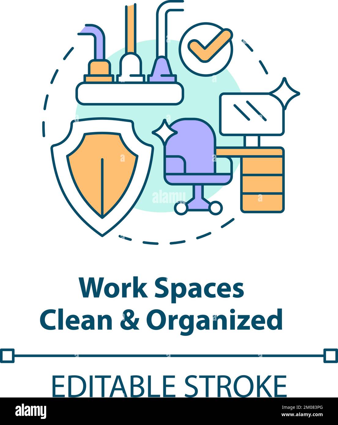 Icono de concepto de espacios de trabajo limpios y organizados Ilustración del Vector