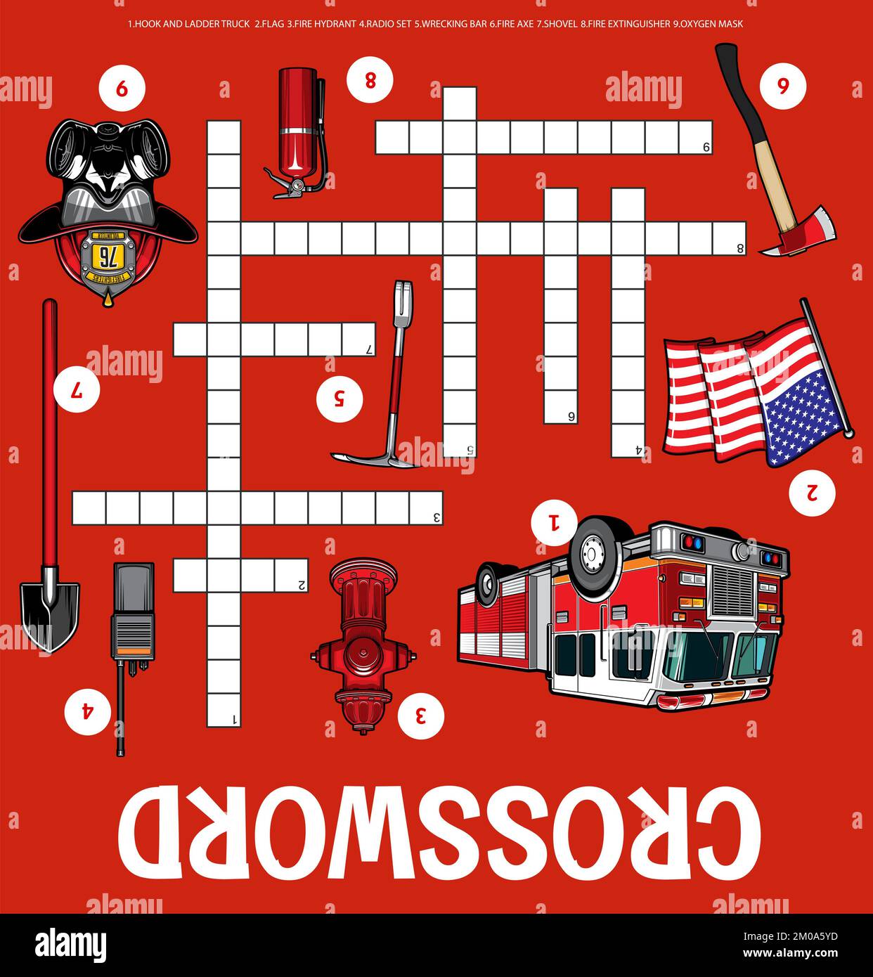 Hoja de trabajo de cuadrícula de crucigramas de bomberos y equipos de