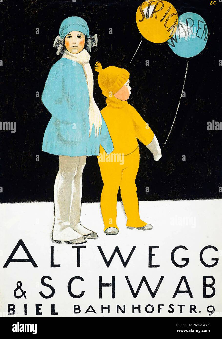 Emil Cardinaux (1877-1936) Cartel de anuncios antiguos - ALTWEGG & SCHWAB, BIEL Bahnhofstrasse 9 - 1921 Foto de stock