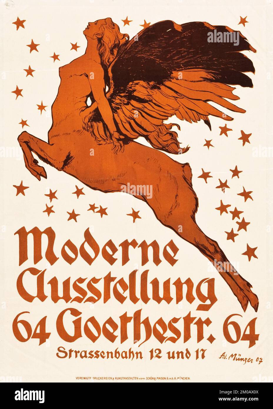 Póster de época - Adolf Munzer 'Exposición Moderna - Moderne Ausstellung' (1907). Póster Alemán feat a Centaur con alas Foto de stock