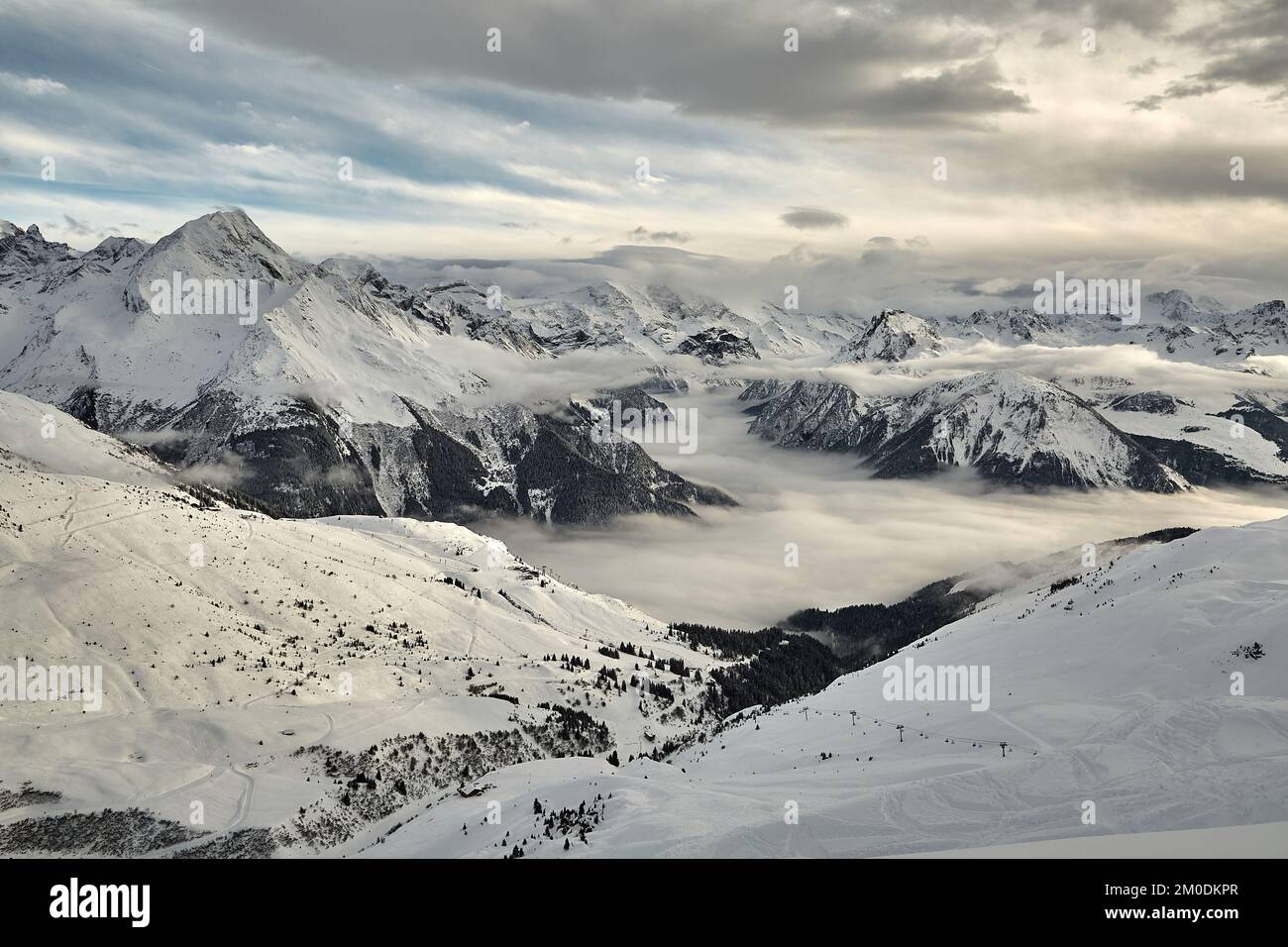 Invierno en los Alpes, Paradiski Foto de stock
