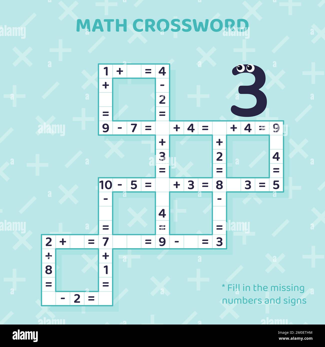 Rompecabezas de matemáticas crucigramas para niños Resuelva el ejemplo