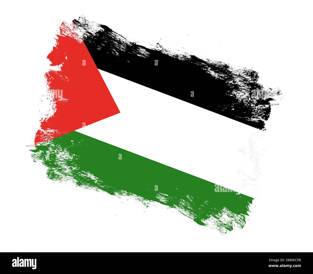 Bandera De Palestina. Trazos De Pincel Negro, Blanco Y Verde