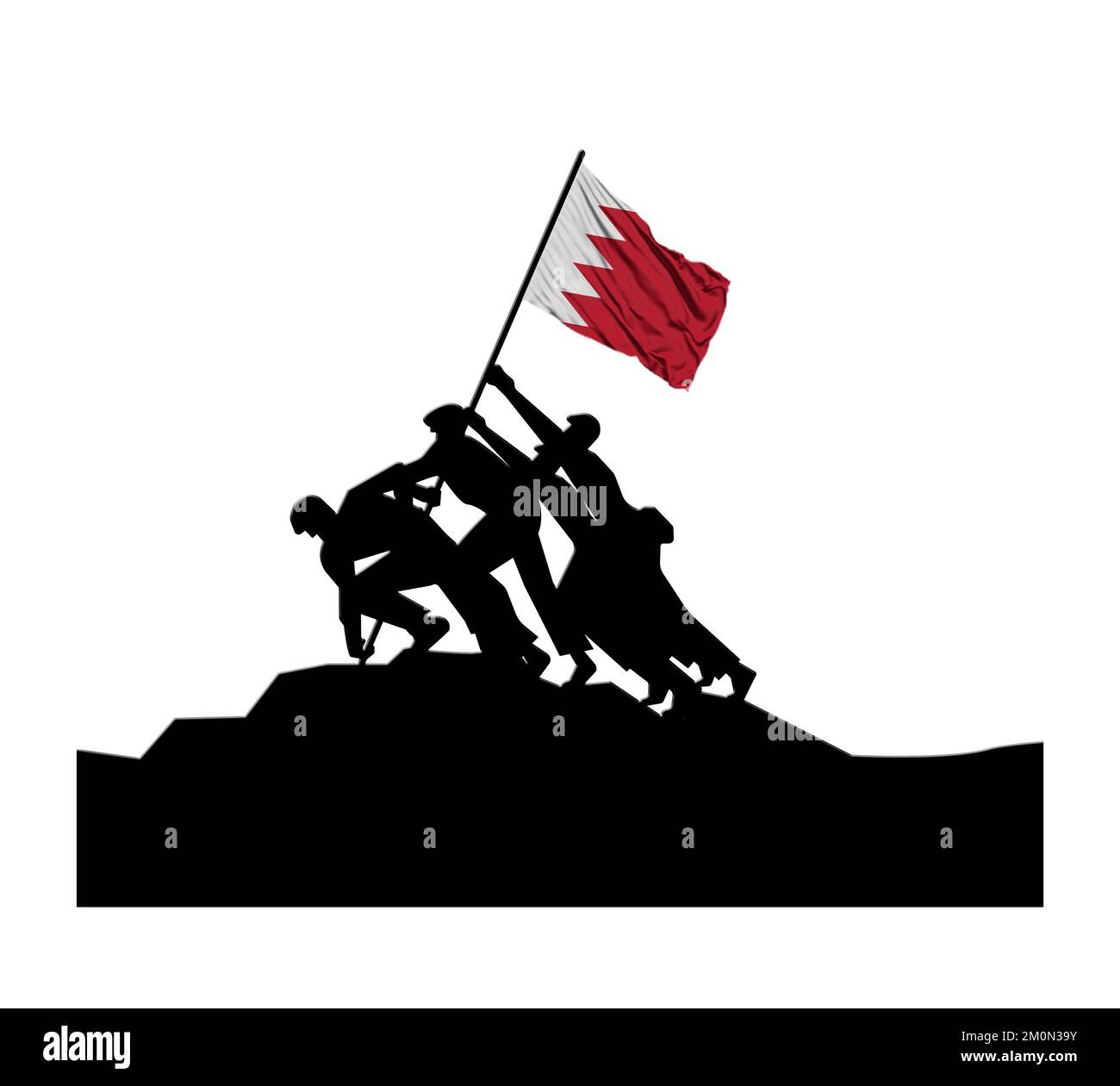 Bahréin Bandera nacional izada por personas valientes el Día Nacional de la Libertad Foto de stock