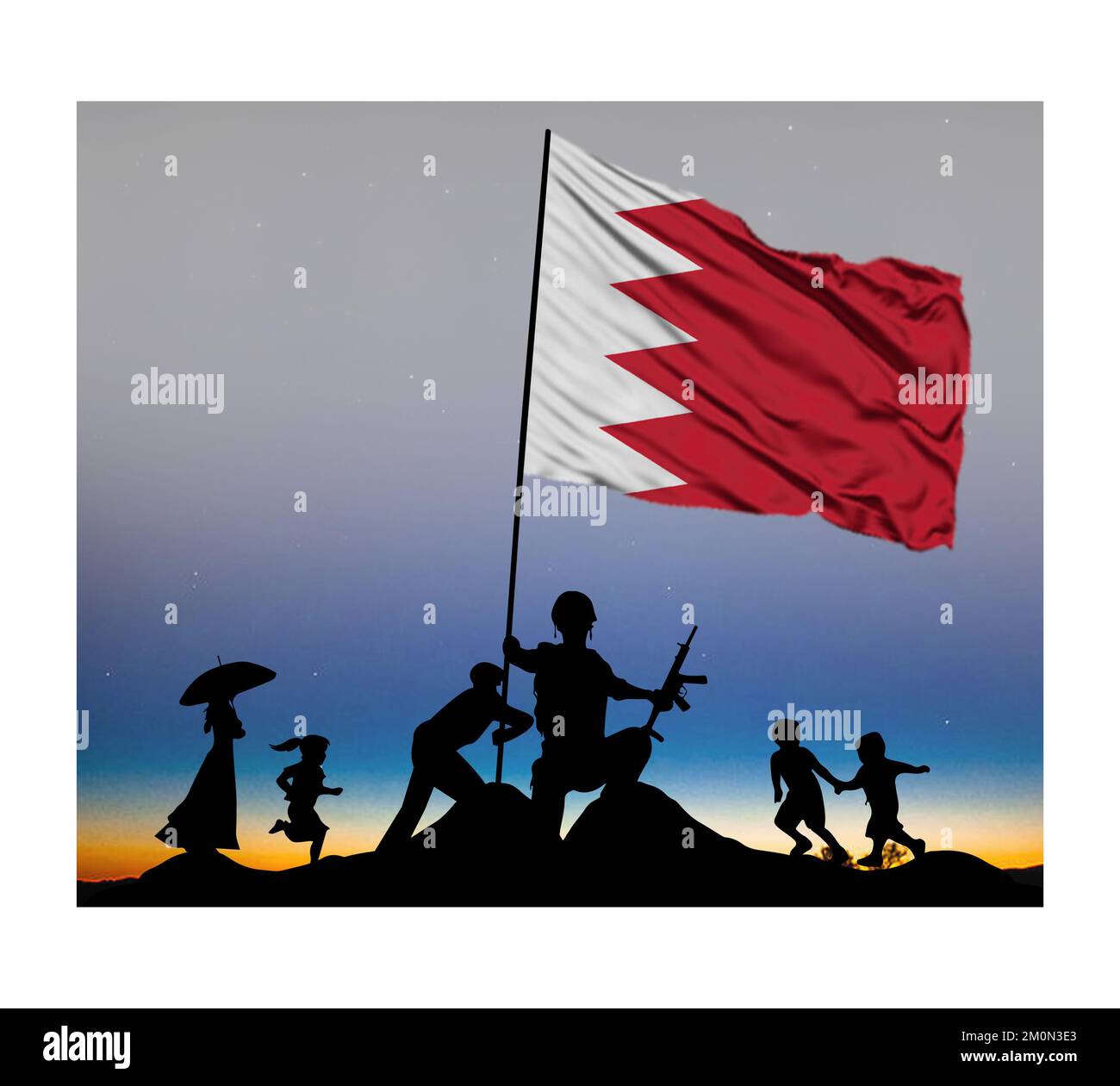 Qatar Bandera nacional izada por personas valientes el Día Nacional de la Libertad Foto de stock