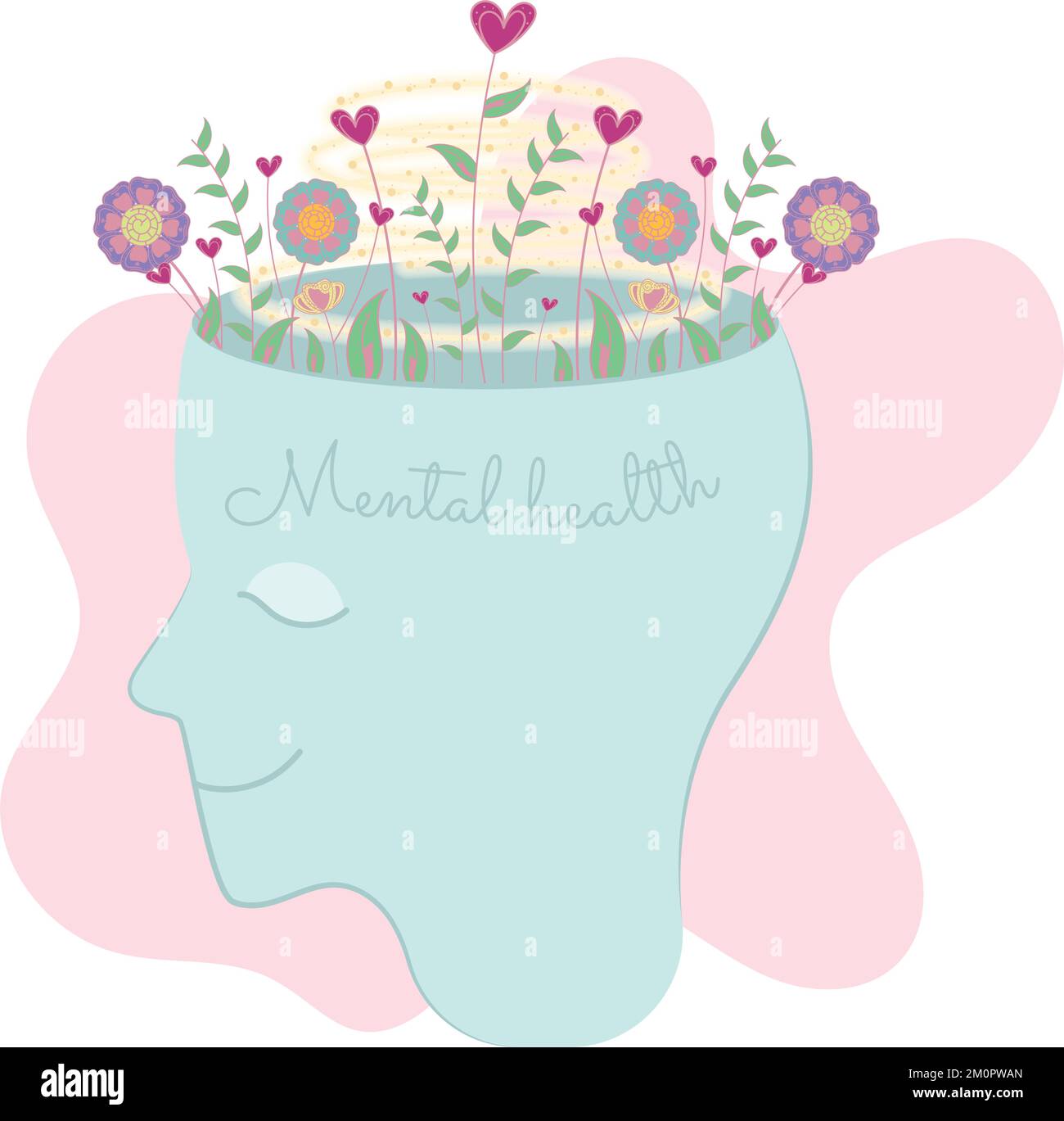 Silueta de la cabeza con flores Salud mental Vector Imagen Vector de