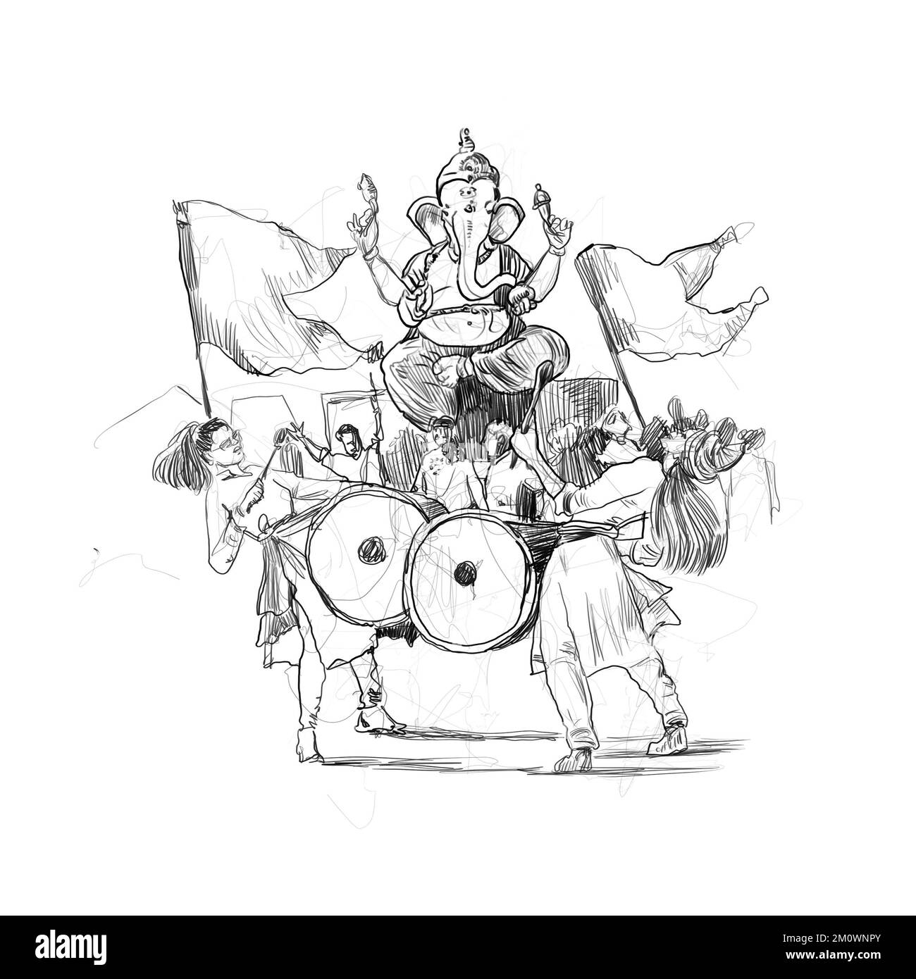 Ilustración del señor Ganesha para Ganesh Chaturthi festival de la India cartel tarjeta de felicitación, Ganesh Chaturthi feliz, pintura, ilustraciones festival Foto de stock