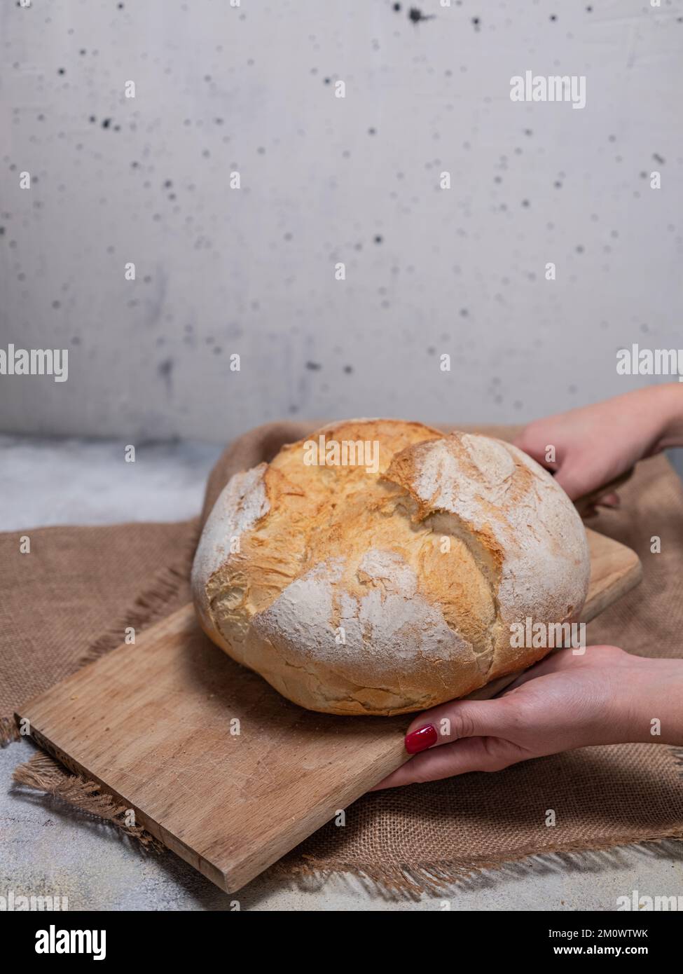 Pan recién horneado gris fondo de hormigón Foto de stock