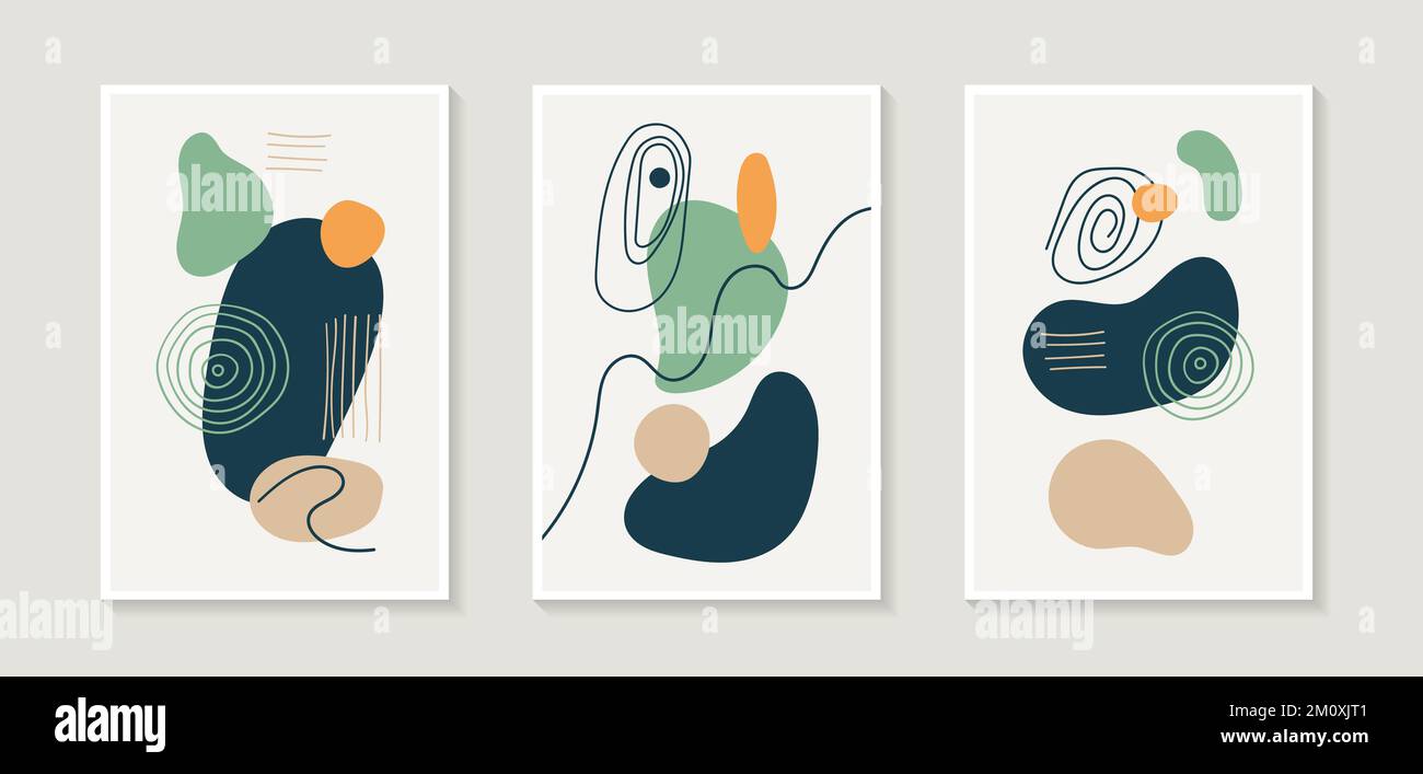 Colección de tres carteles abstractos para decorar paredes o diseñar redes sociales. Ilustración del Vector