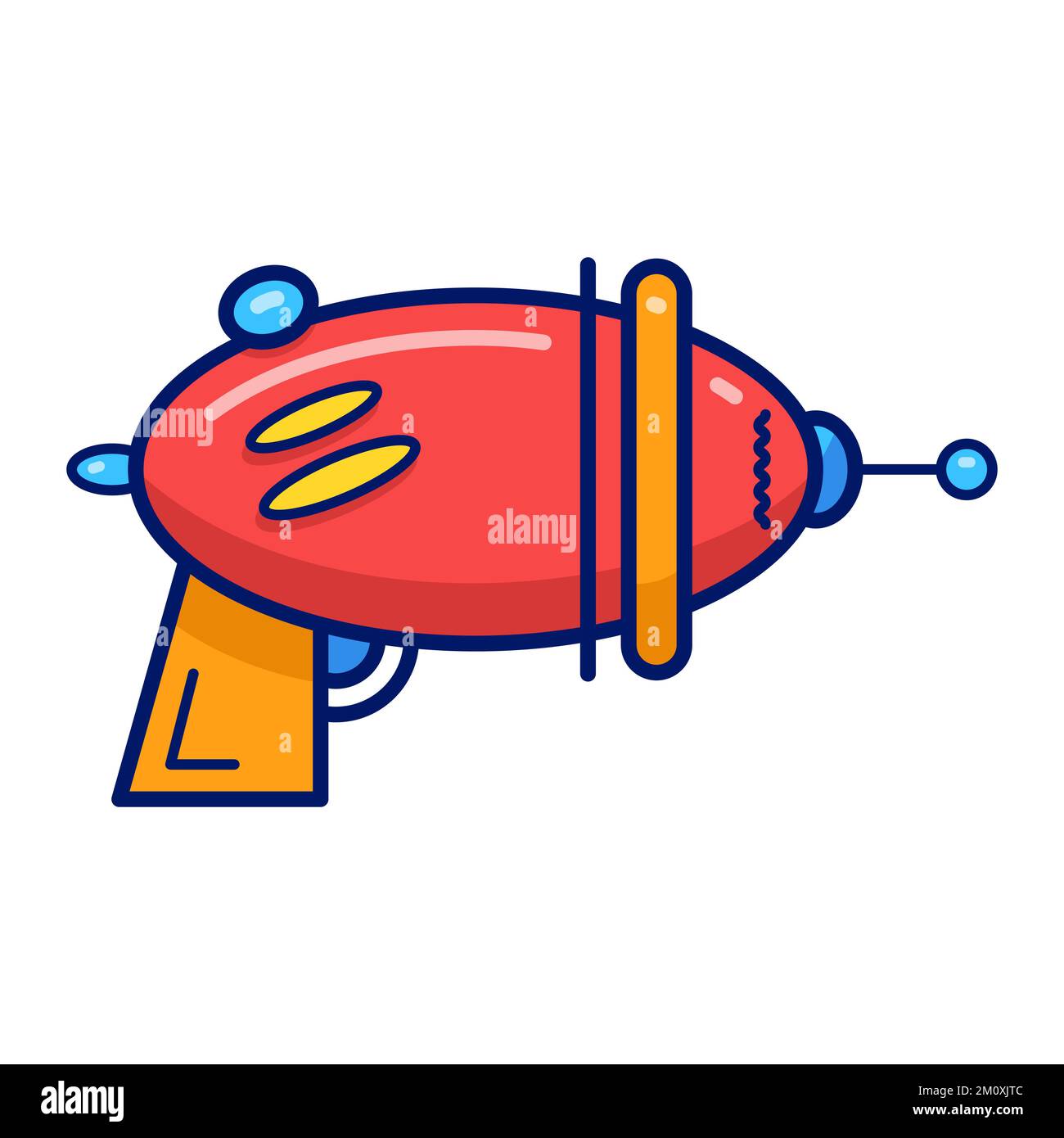 Ilustración vectorial con una caricatura retro del espacio blaster, arma láser o pistola de rayos sobre fondo blanco. Ilustración del Vector