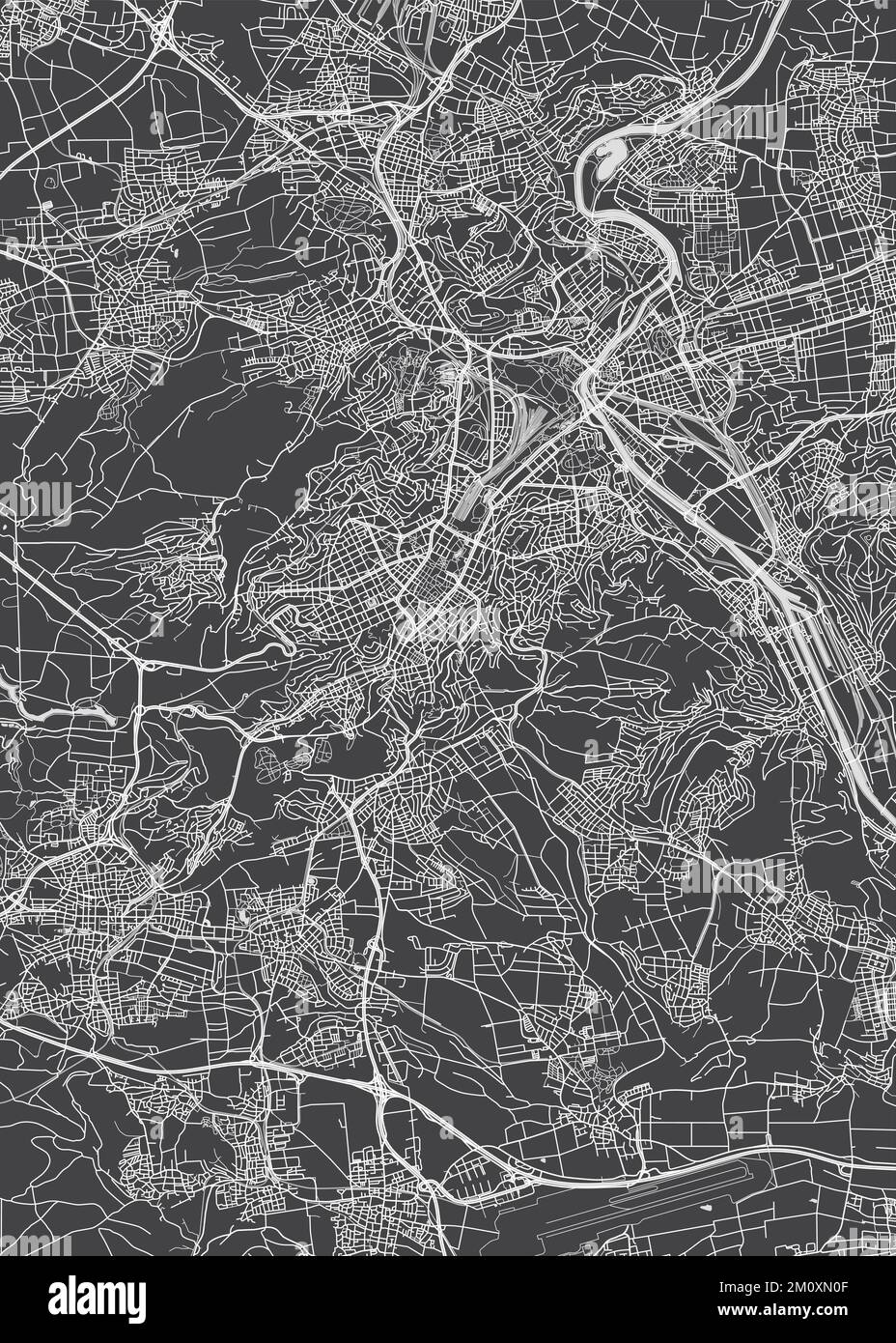Mapa de la ciudad de Stuttgart, plano monocromo detallado, ilustración de vectores Ilustración del Vector
