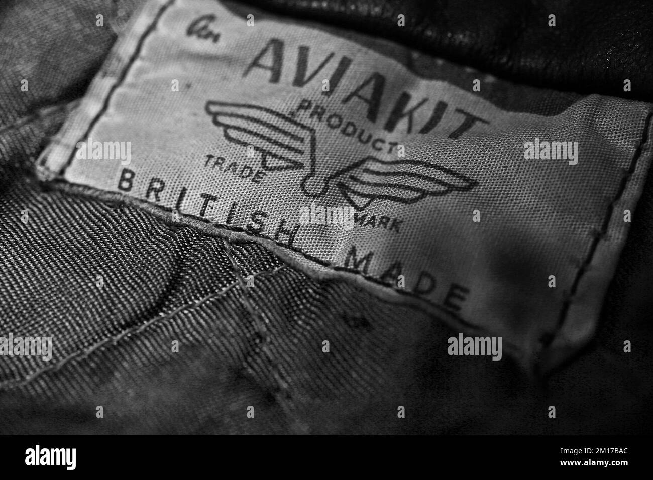 Etiqueta vintage Aviakit en una chaqueta de leathers Lewis. Foto de stock