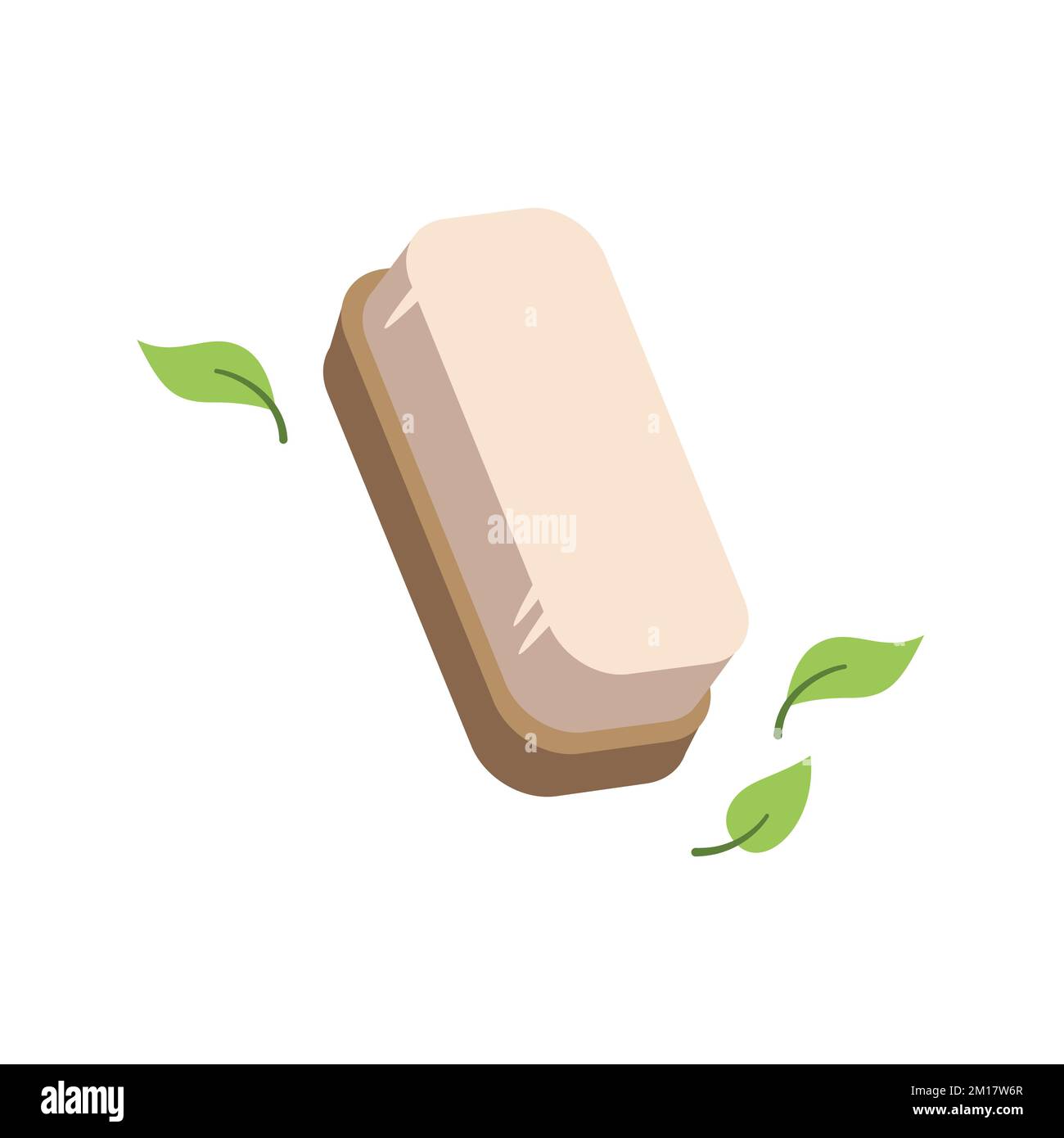 Cepillo de madera con hojas. Higiene personal, estilo de vida sostenible, cero residuos, concepto ecológico. Ilustración vectorial en estilo de dibujos animados. Reciclaje, gestión de residuos, ecología, sostenibilidad. Ilustración del Vector