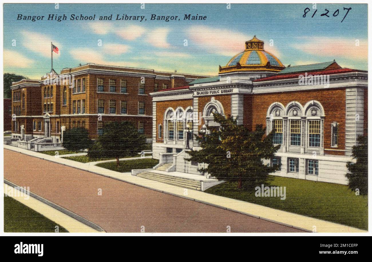 Bangor High School and Library, Bangor, Maine , Escuelas, Bibliotecas
