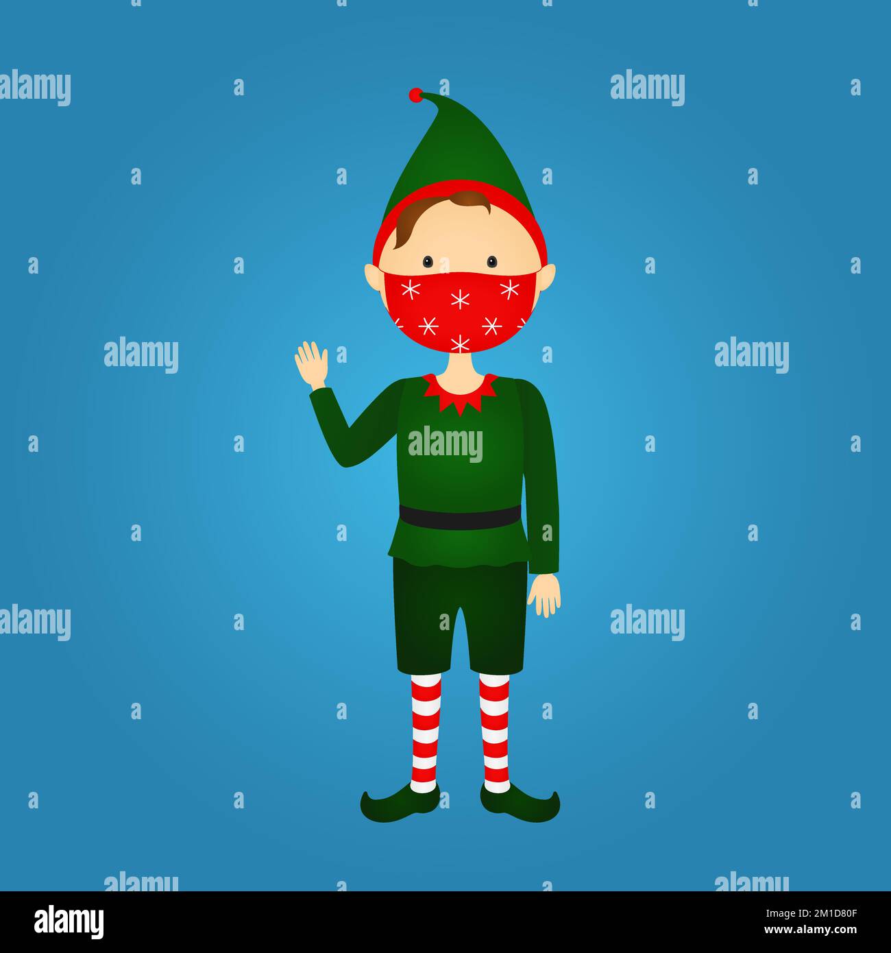 Elfo de Navidad con máscara protectora. Ilustración vectorial. Ilustración del Vector