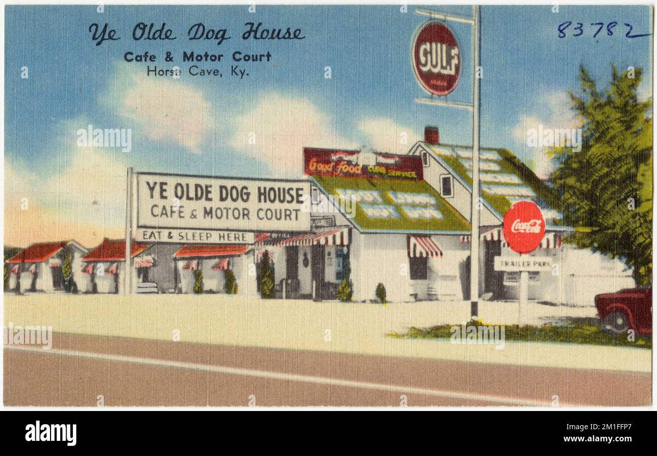 Café y cancha de perros ye Olde Dog House, Horse Cave, Kentucky