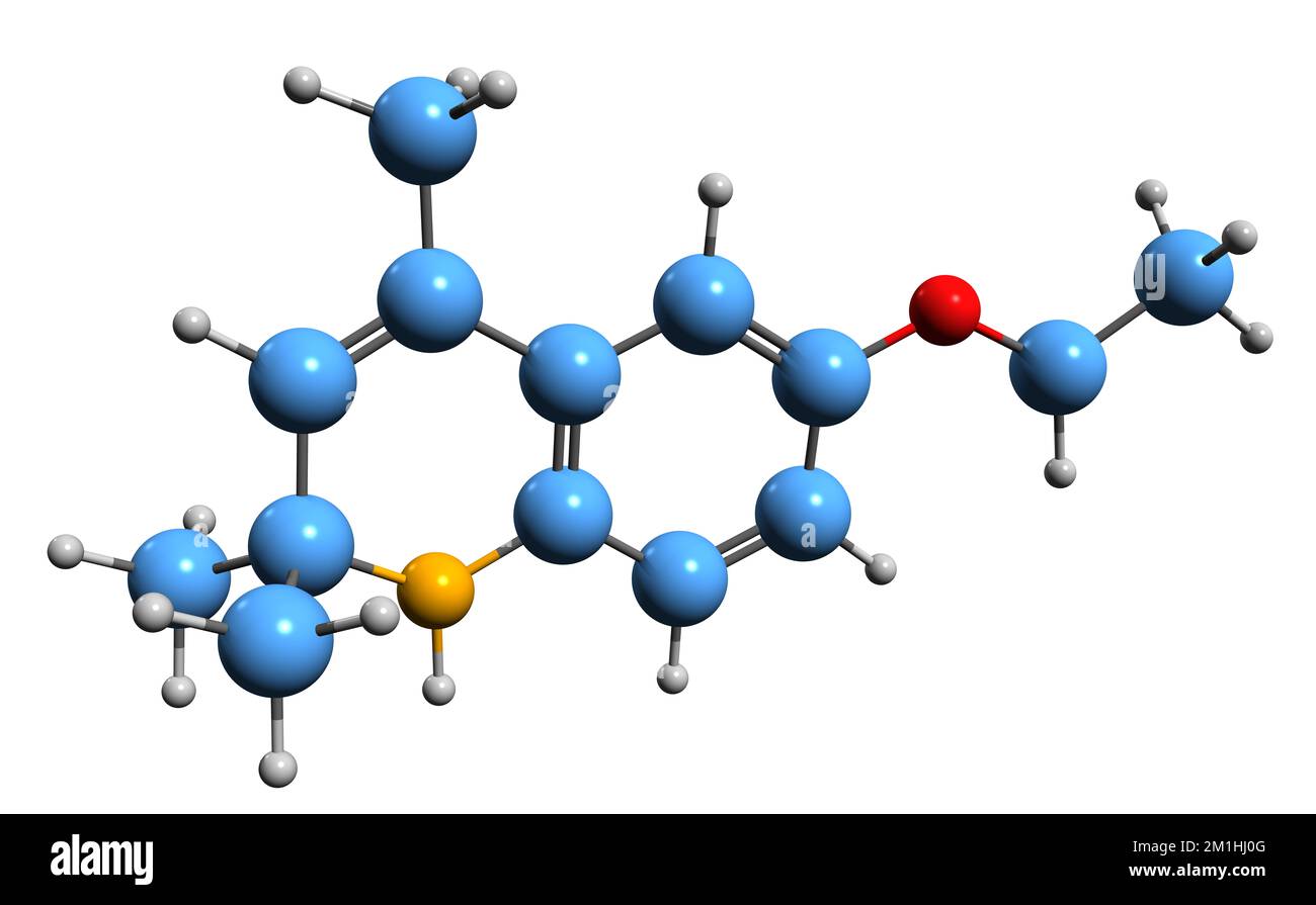 3D imagen de la fórmula esquelética etoxiquina estructura química