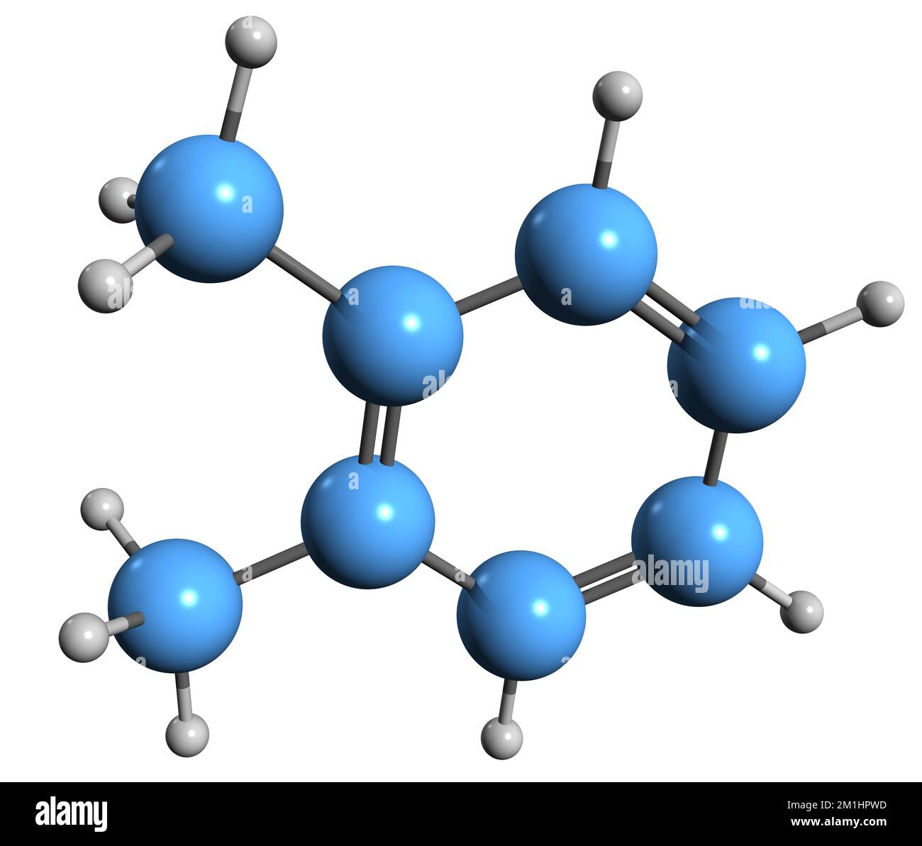3D imagen de la fórmula esquelética de o-xileno - estructura química molecular de hidrocarburos aromáticos aislados sobre fondo blanco Foto de stock
