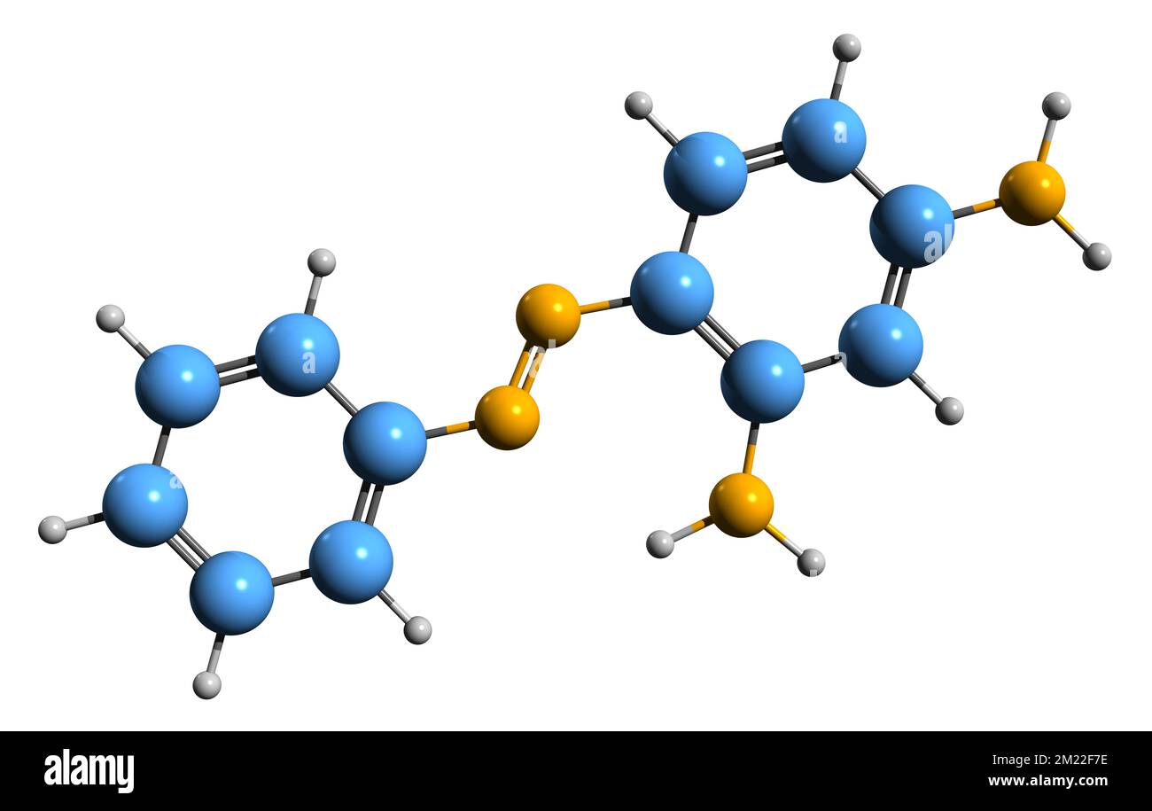 3D imagen de la fórmula esquelética de Crisoidina - estructura química molecular del Naranja Básico 2 aislada sobre fondo blanco Foto de stock