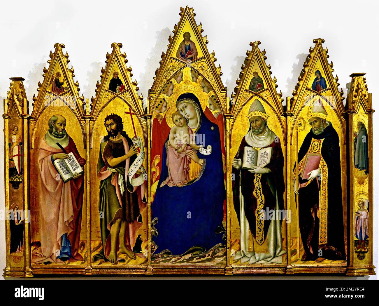 Madonna Enthroned con ángeles y santos por Sano di Pietro, 1405 1481