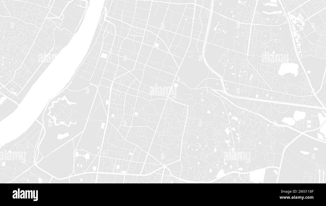 Blanco y gris claro Kolkata zona vector mapa de fondo, carreteras y agua ilustración. Formato panorámico, roadmap de diseño plano digital. Ilustración del Vector